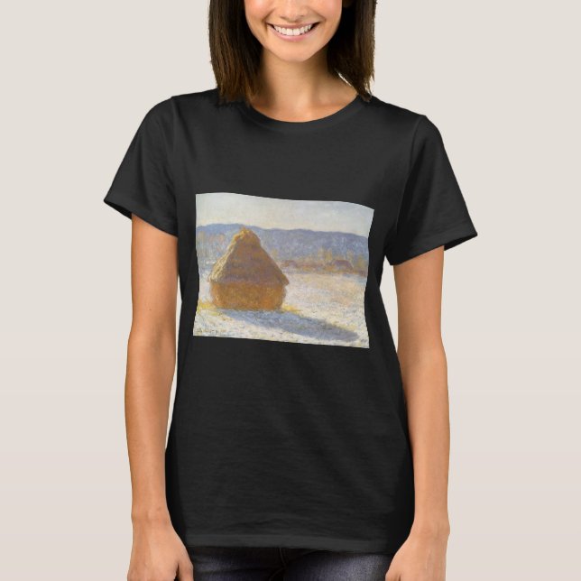 Grainstack in Morning, Snow Effect by Claude Monet T-Shirt (Front)