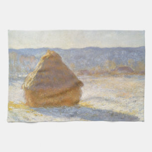 Grainstack in Morning, Snow Effect by Claude Monet Tea Towel