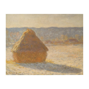 Grainstack in Morning, Snow Effect by Claude Monet Wood Wall Art