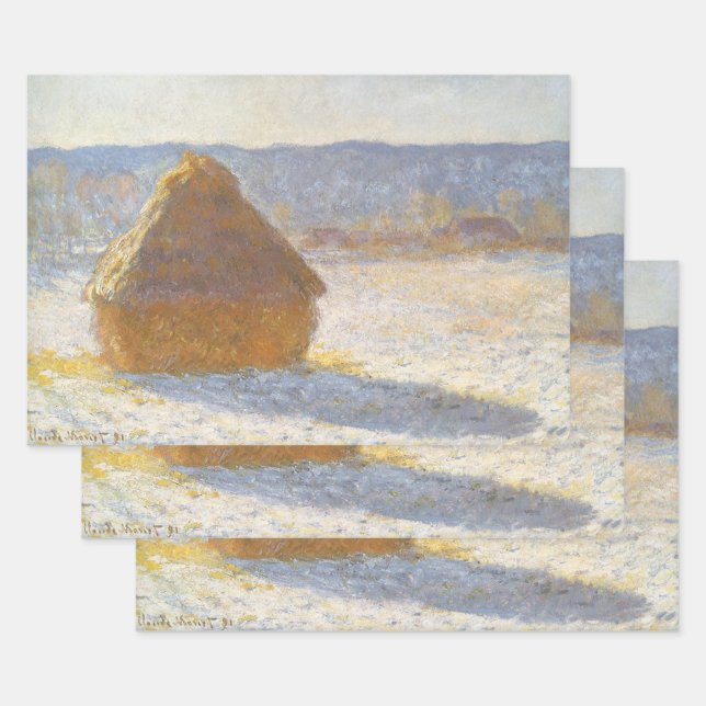 Grainstack in Morning, Snow Effect by Claude Monet Wrapping Paper Sheet (Set)