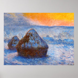 Grainstacks at Sunset, Snow Effect, Poster