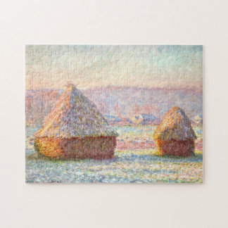 Grainstacks White Frost Monet Fine Art Jigsaw Puzzle