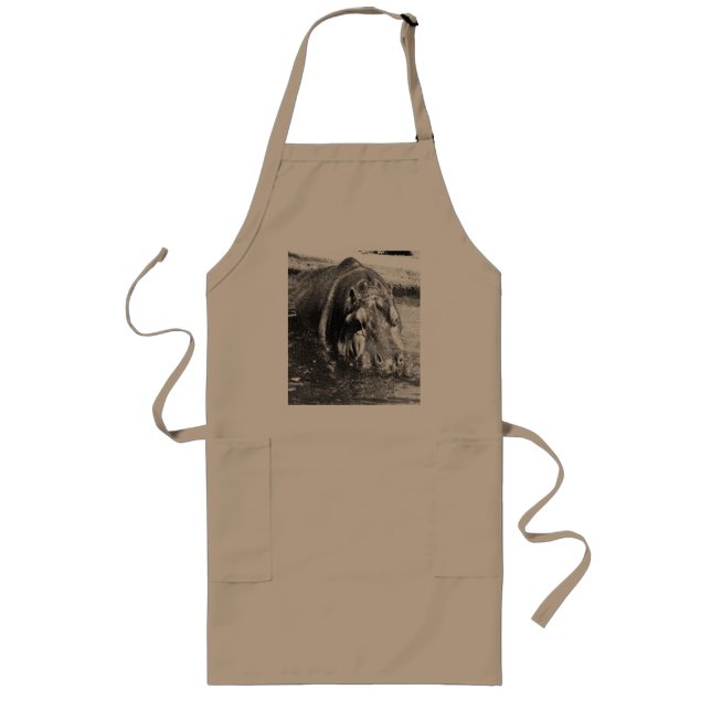 Grainy Black White Hippo Art, Apron (Front)