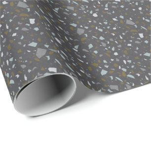 Grainy dark terrazzo textured seamless pattern wrapping paper