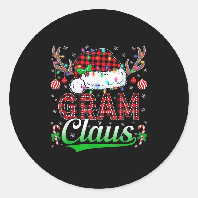 Gram Claus Christmas Lights Matching Family Xmas P Classic Round Sticker (Front)