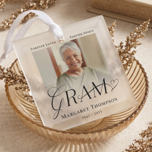 Gram In Loving Memory Memorial Photo Keepsake Glass Tree Decoration