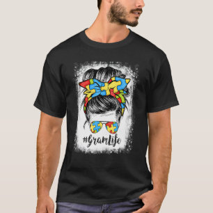 Gram Life Messy Bun Hair Bandanna Glasses Autism T-Shirt