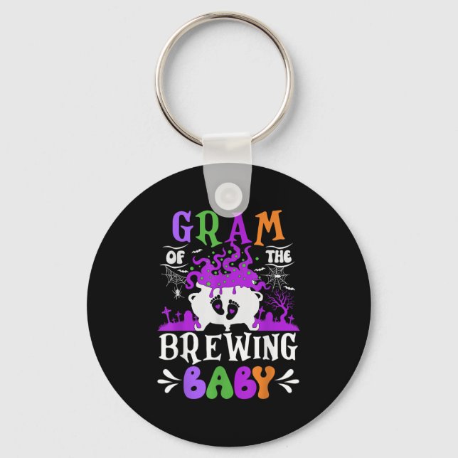 Gram Of The Brewing Baby Grandma To Be Halloween  Key Ring (Front)