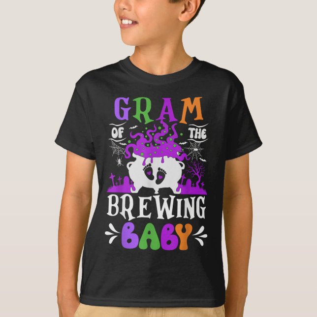Gram Of The Brewing Baby Grandma To Be Halloween  T-Shirt (Front)