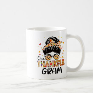 Gram One Thankful Messy Bun Grandma Thanksgiving F Coffee Mug