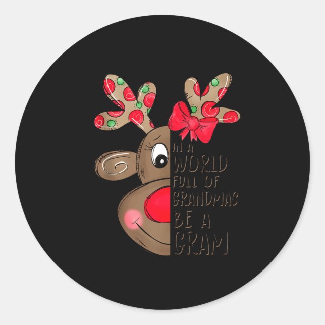 Gram Reindeer Xmas Happy Family New Reindeer Merry Classic Round Sticker (Front)