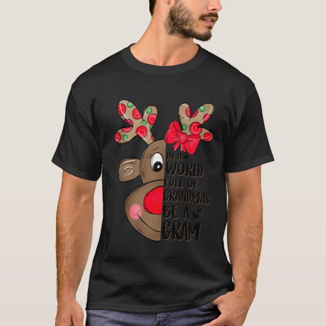 Gram Reindeer Xmas Happy Family New Reindeer Merry T-Shirt (Front)