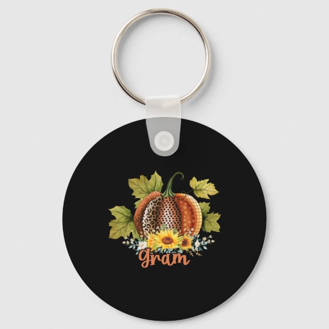 Gram Thanksgiving Leopard Pumpkin Sunflower Coquet Key Ring (Front)