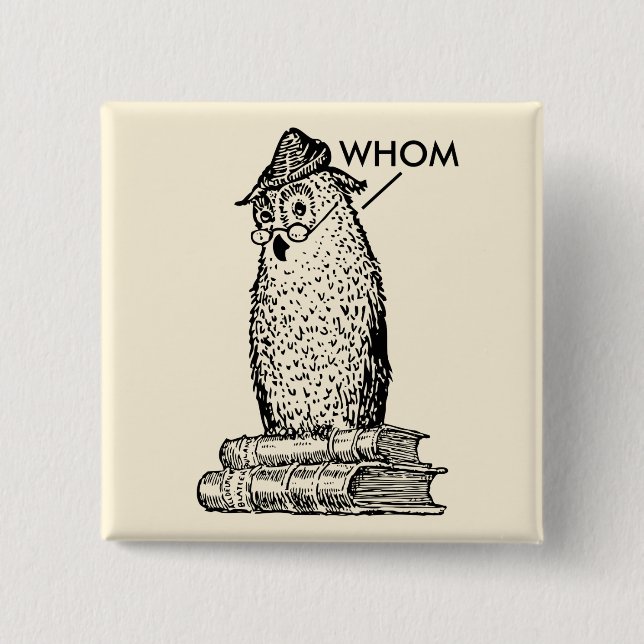 Grammar Owl Who/Whom 15 Cm Square Badge (Front)