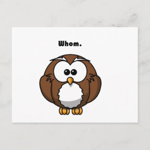 Grammar Owl Whom Funny Writer Joke Cartoon Postcard