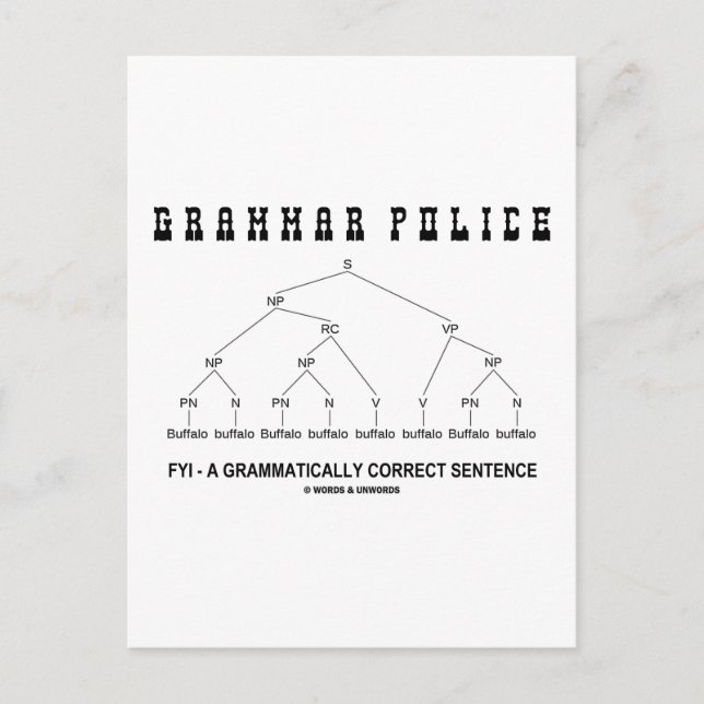 Grammar Police (Buffalo 8 Times Correct Sentence) Postcard (Front)