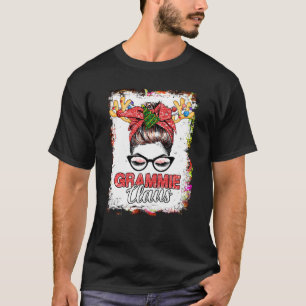 Grammie Claus Messy Bun Wink Eye Christmas Reindee T-Shirt