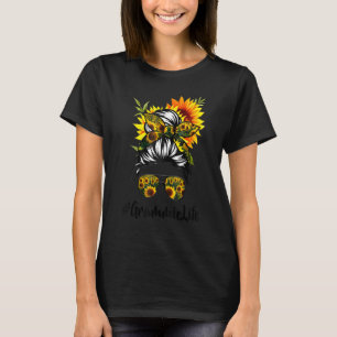 Grammie Life Messy Hair Bun Sunflower Women Mother T-Shirt