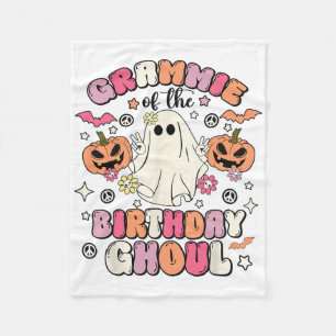 Grammie Of The Birthday Ghoul Groovy Halloween Gho Fleece Blanket