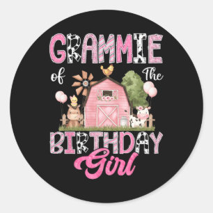 Grammie Of The Birthday Girl Farm Cow Pink 1st Bir Classic Round Sticker