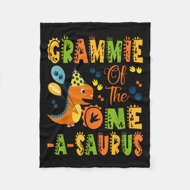 Grammie Of The One-a-saurus 1st Birthday Dinosaur  Fleece Blanket (Front)