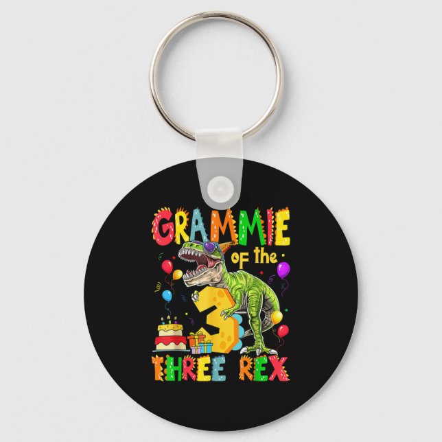 Grammie Of The Three Rex 3rd Birthday Boy Dinosaur Key Ring (Front)