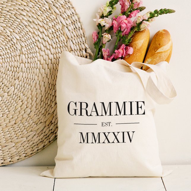 Grammie Roman Numeral Year Established Tote Bag (Creator Uploaded)