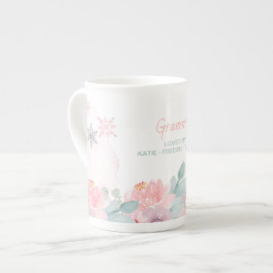 Grammie Winter Wonderland Snowflakes and Floral Bone China Mug