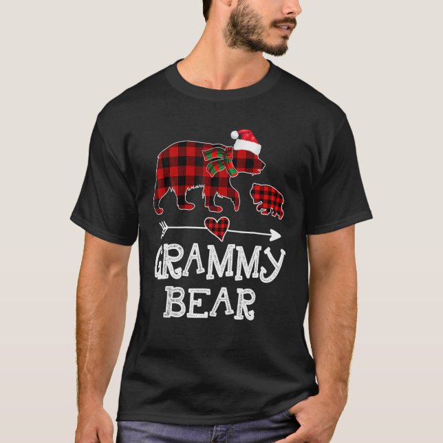 Grammy Bear Christmas Pajama Red Plaid Buffalo For T-Shirt (Front)