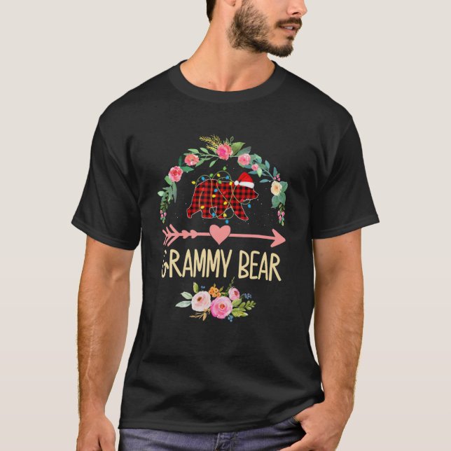 Grammy Bear Xmas Family Christmas Pajama Red Plaid T-Shirt (Front)