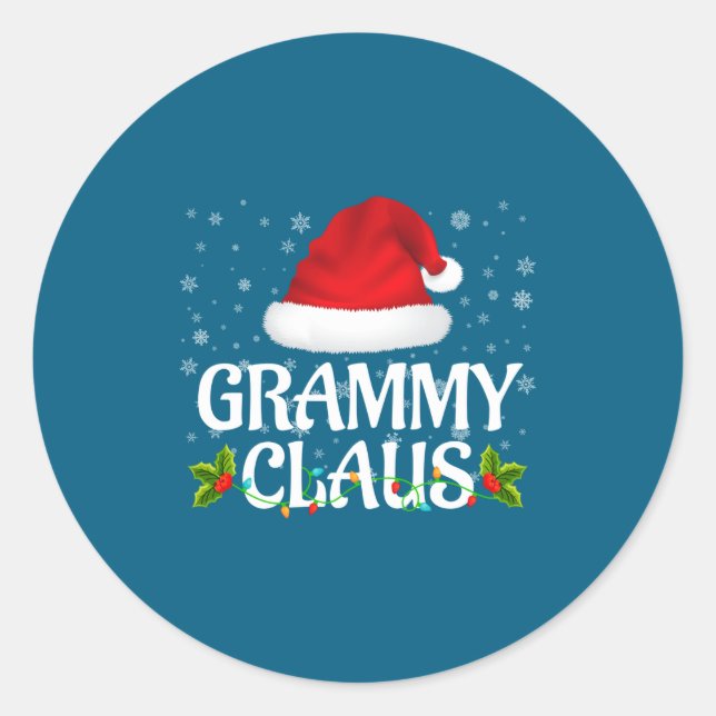 Grammy Claus Christmas Lights Santa Pajama Family  Classic Round Sticker (Front)
