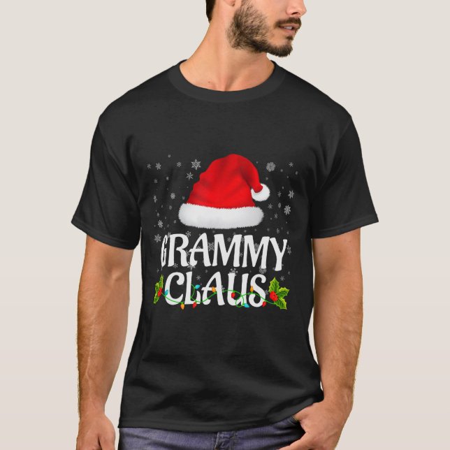 Grammy Claus Christmas Lights Santa Pajama Family  T-Shirt (Front)
