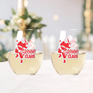 Grammy Claus Humorous  Stemless Wine Glass