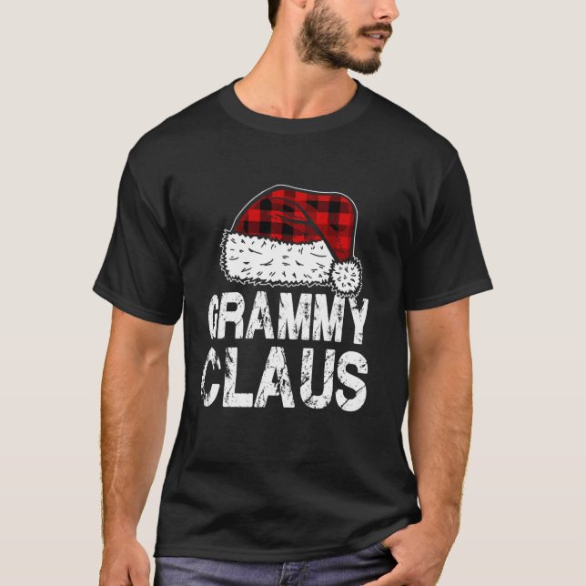 Grammy Claus Santa Hat Red Buffalo Plaid Christmas T-Shirt (Front)
