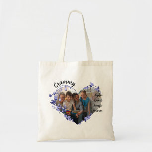 Grammy flower heart With Grandkids Names & Photo Tote Bag