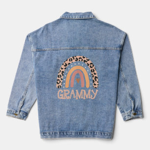 Grammy For Mother Grandmother Family Rainbow Leopa Denim Jacket