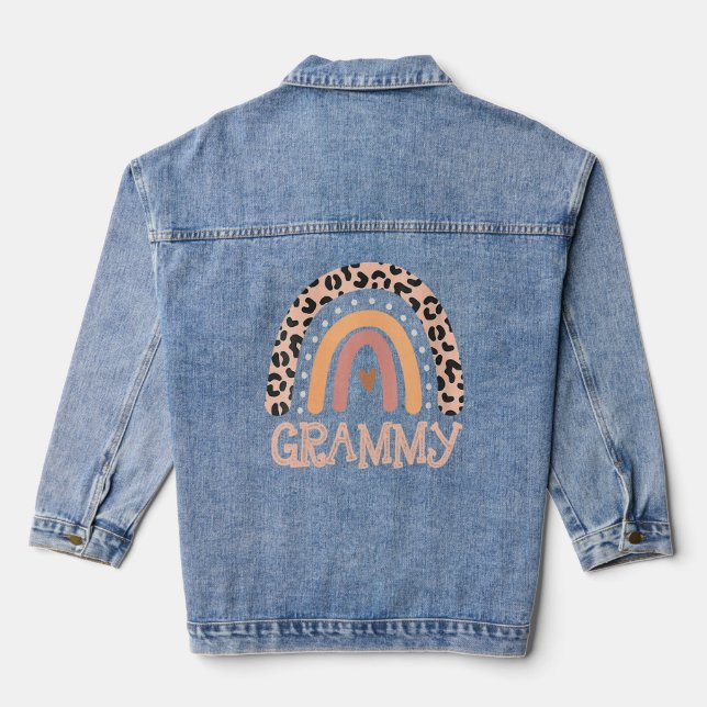 Grammy For Mother Grandmother Family Rainbow Leopa Denim Jacket (Back)