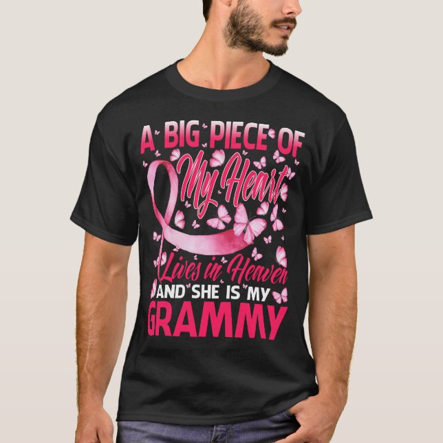 Grammy In Heaven Butterfly Awesome Breast Cancer T-Shirt (Front)
