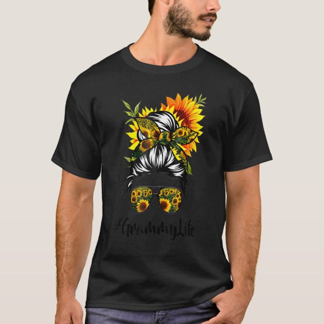 Grammy Life Messy Hair Bun Sunflower Women Mother' T-Shirt (Front)