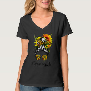 Grammy Life Messy Hair Bun Sunflower Women Mother' T-Shirt