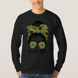 Grammy Life Messy Hair Bun Sunflower Women Mother' T-Shirt