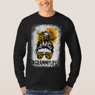 Grammy Life Messy Hair Bun Sunflower Women Mother' T-Shirt