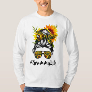 Grammy Life Messy Hair Bun Sunflower Women Mother' T-Shirt