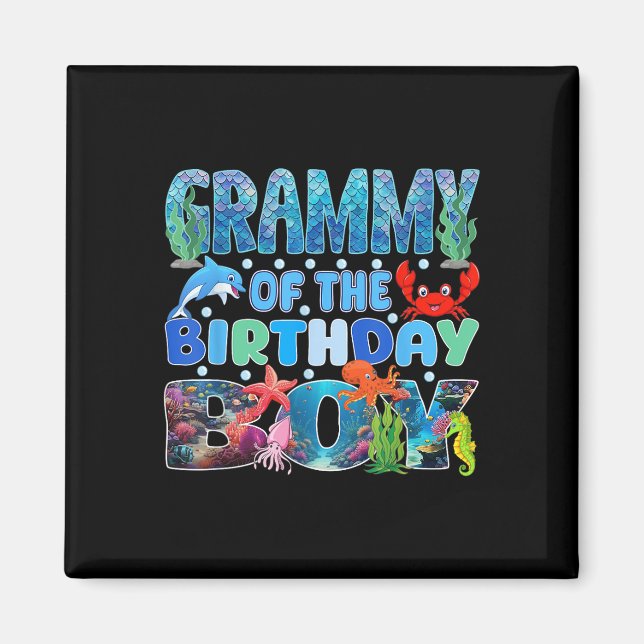 Grammy Of The Birthday Boy Aquarium Sea Animals Ma Magnet (Front)