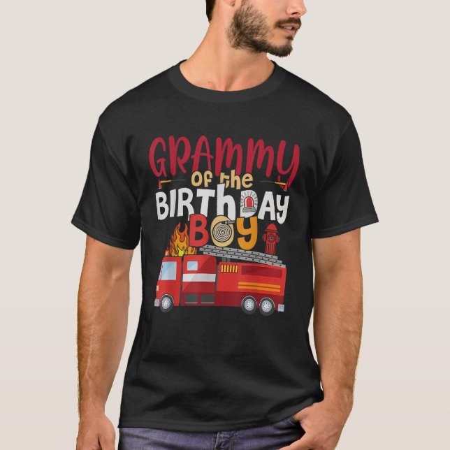 Grammy Of The Birthday Boy Fire Truck Firefighter  T-Shirt (Front)