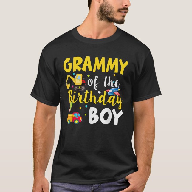 Grammy Of The Birthday Boy Plane Excavator Truck C T-Shirt (Front)