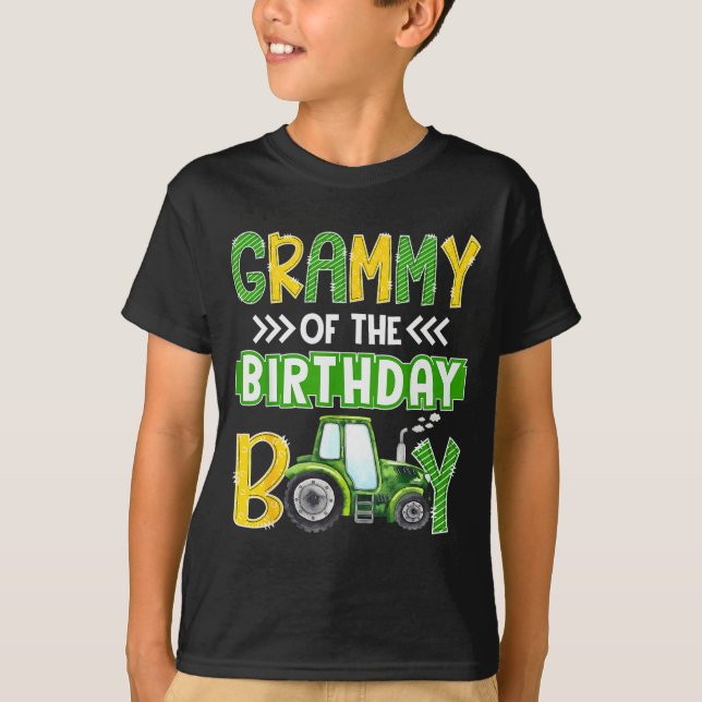 Grammy Of The Birthday Boy Tractors Farm Trucks Fa T-Shirt (Front)