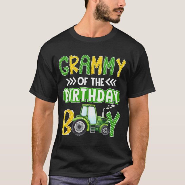 Grammy Of The Birthday Boy Tractors Farm Trucks Fa T-Shirt (Front)
