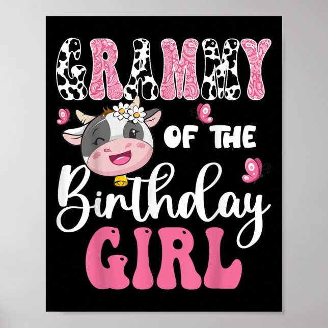 Grammy Of The Birthday Girl Farm Cow 1st Birthday  Poster (Front)