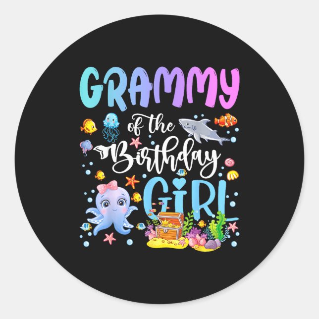 Grammy Of The Birthday Girl Sea Fish Ocean Aquariu Classic Round Sticker (Front)